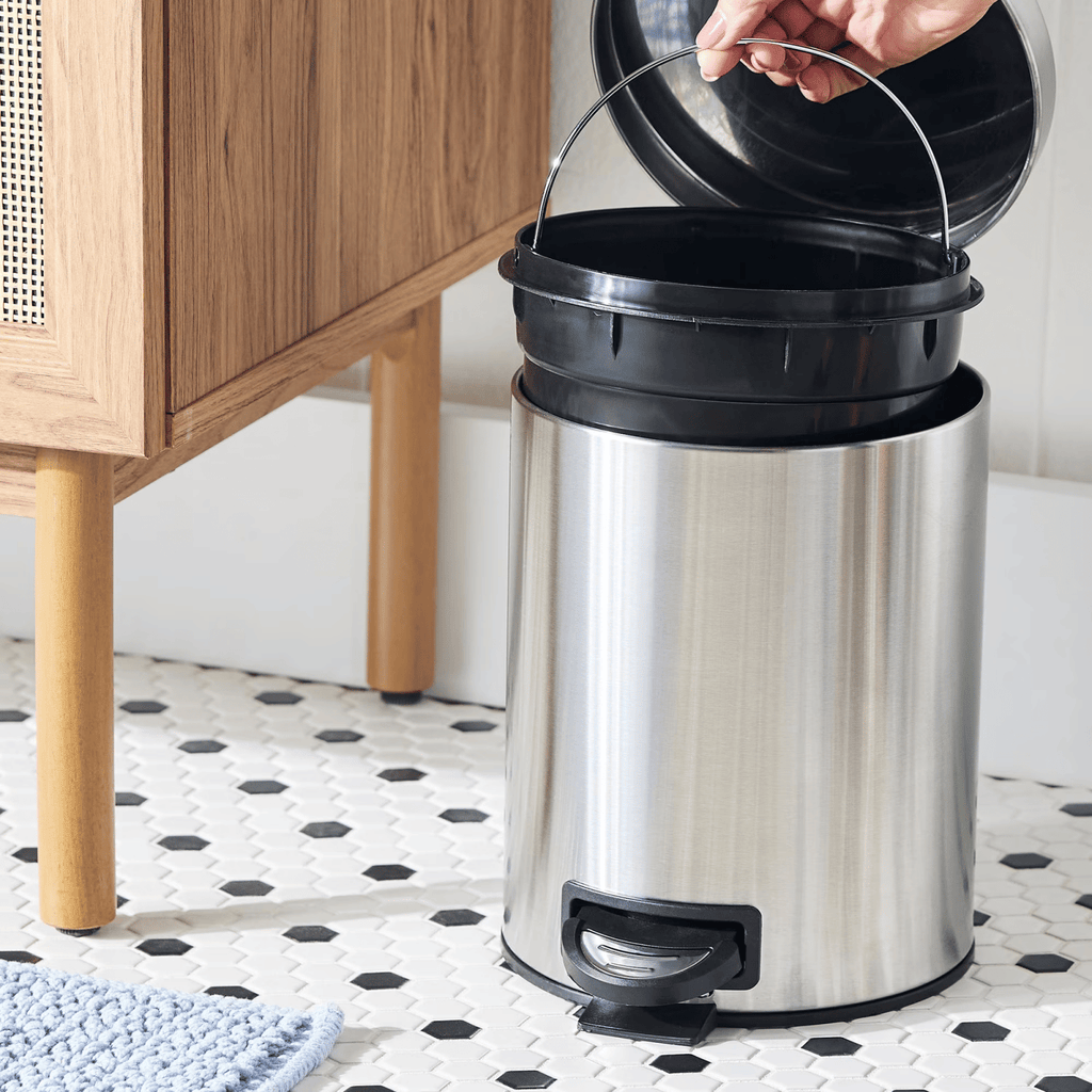 1.3 gal Stainless Steel Bathroom Wastebasket with Removable Liner