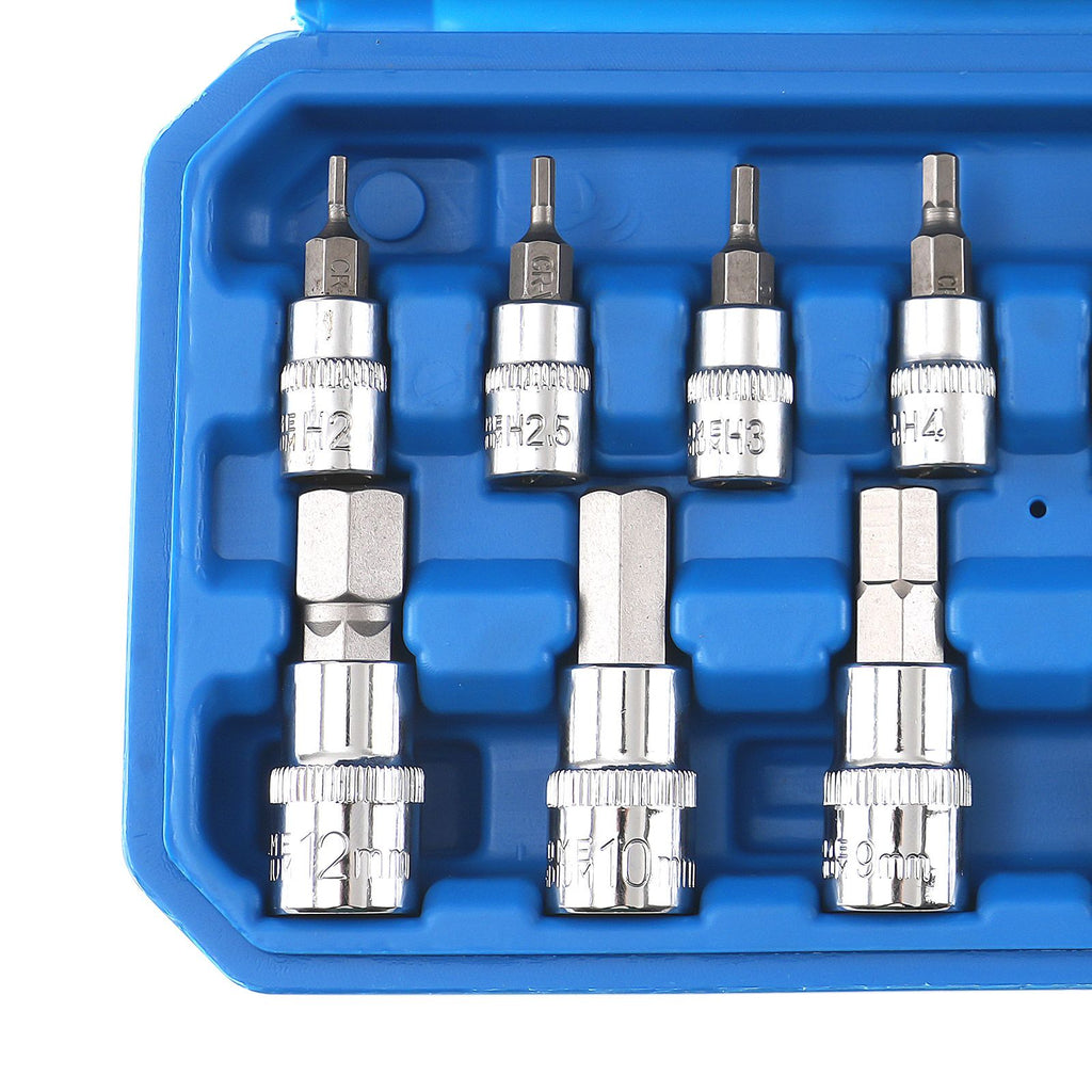 13-Piece Metric Hex Bit Socket Set 1/4 3/8 1/2 Drive CRV Steel 2mm-14mm