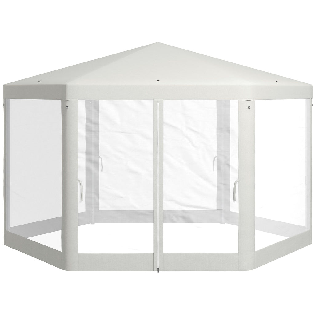 13' x 11' Sun Shelter, Hexagon with Mesh Screen Walls, Cream White for Outdoor Parties