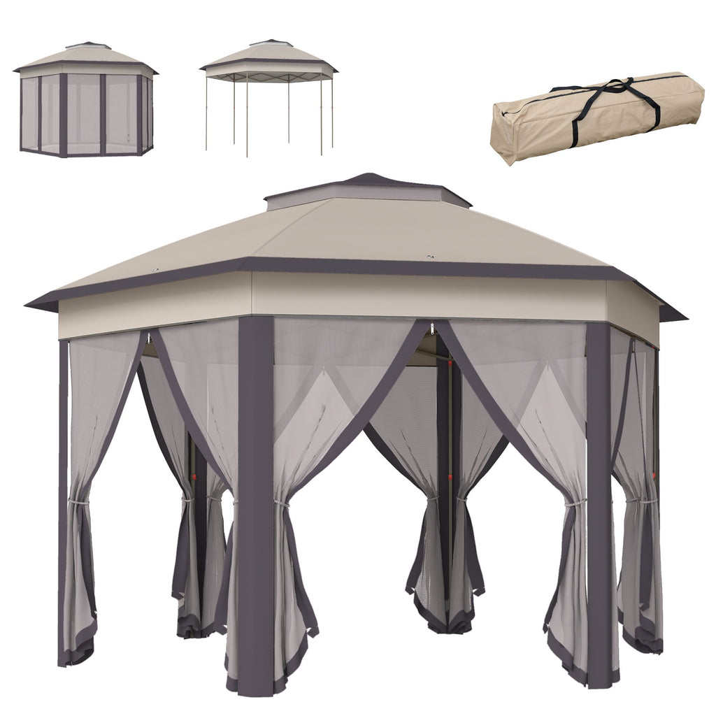 13' x 13' Pop Up Gazebo Hexagonal Canopy Shelter with 6 Zippered Mesh Netting for Patio Backyard Garden Wedding Party