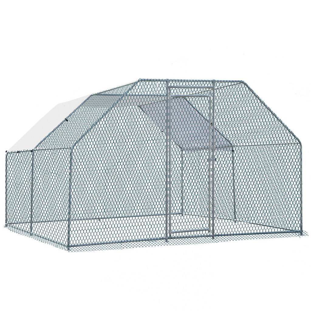 13.1x9.8x6.5ft Large Metal Chicken Coop with Run, Walk-in Poultry Cage with Waterproof Cover & Arc Roof, Heavy-Duty Galvanized Steel Ducks Rabbits Habitat Cage