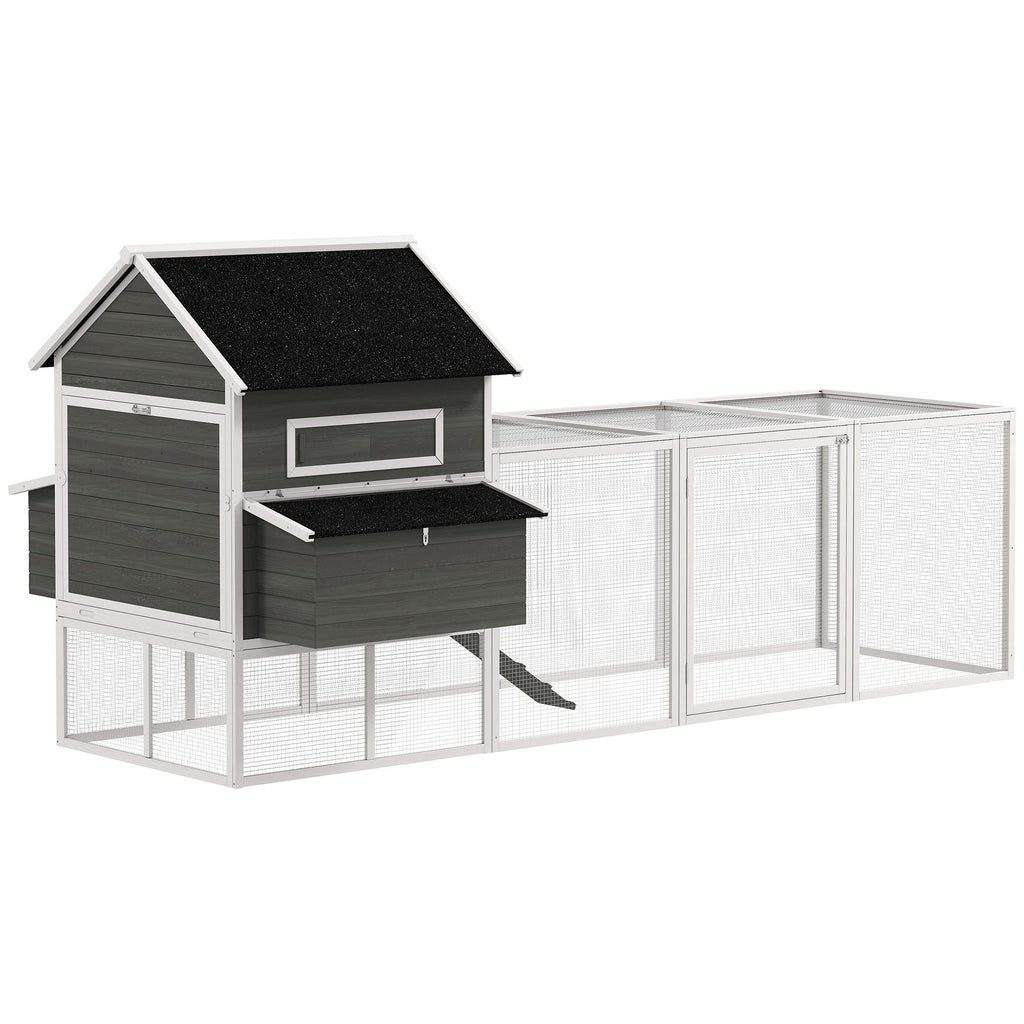 137" Wooden Chicken Coop for 8-10 Chickens, Backyard, Dark Gray