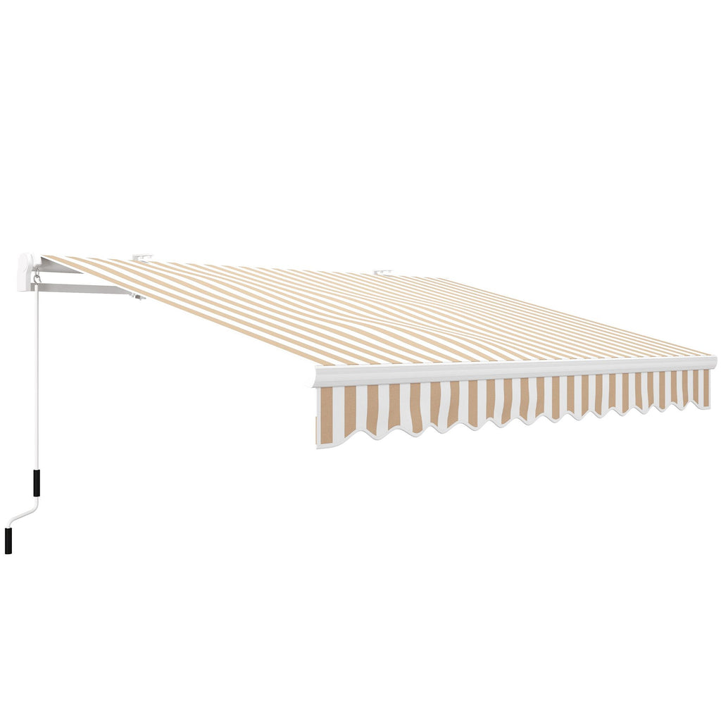 13x8 Ft Retractable Sunshade, Adjustable Patio Canopy Coverage, Durable Striped Design in Beige