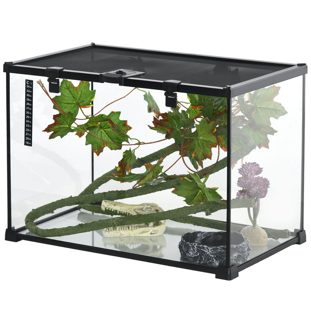 14 Gallon Reptile Glass Terrarium Tank, Breeding Box Full View with Sliding Screen Top, 20" x 12" x 14", Black