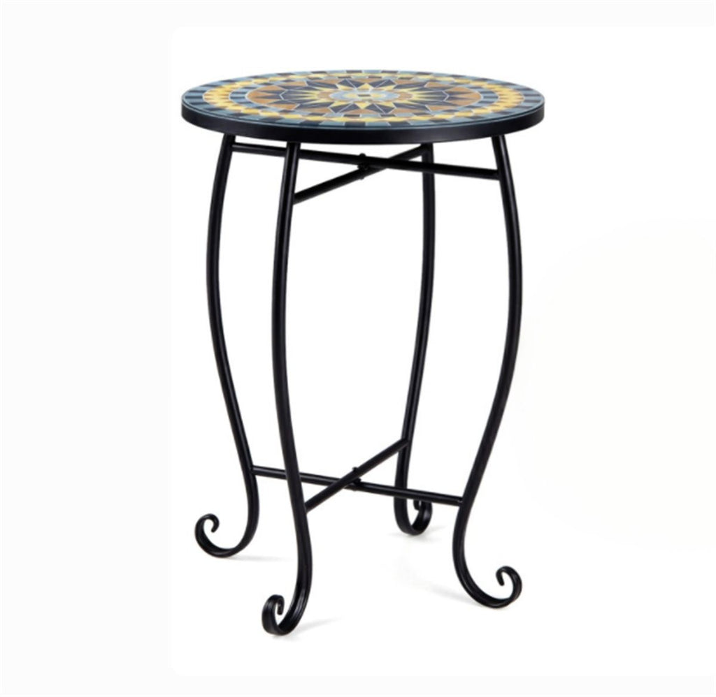 14" Metal Side Table, Indoor Outdoor Decorative End Table X-Base Heavy Duty Plant Stand for Patio Garden Living Room - Yellow