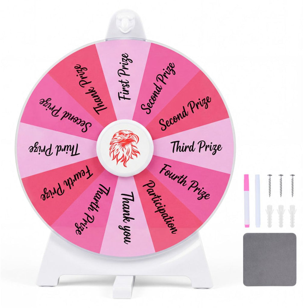 14-Slot Customizable Spinning Prize Wheel with Foldable Stand, Rewritable Tabletop Fortune Wheel - Pink