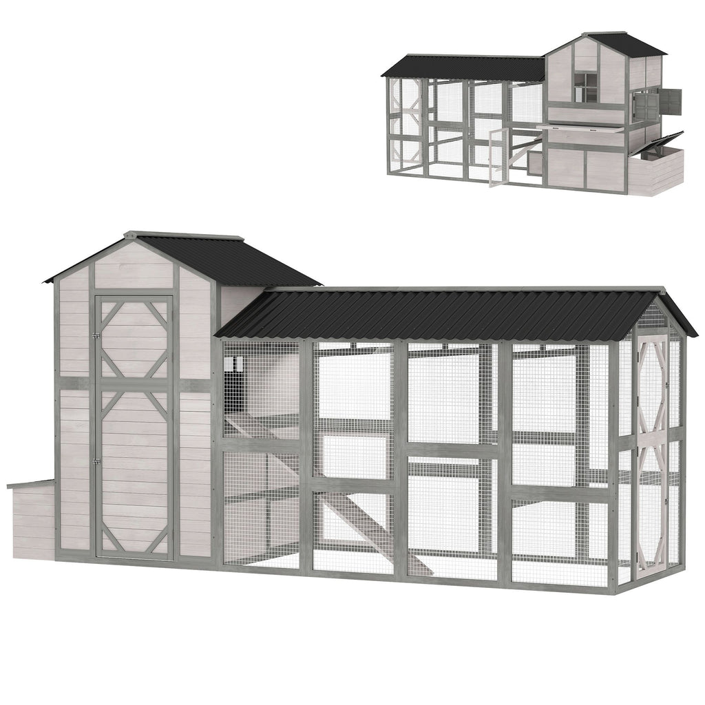 147" Extra Wooden Large Chicken Coop with Run for 8â€'10 Hens, Predator-Proof Mesh, Gray
