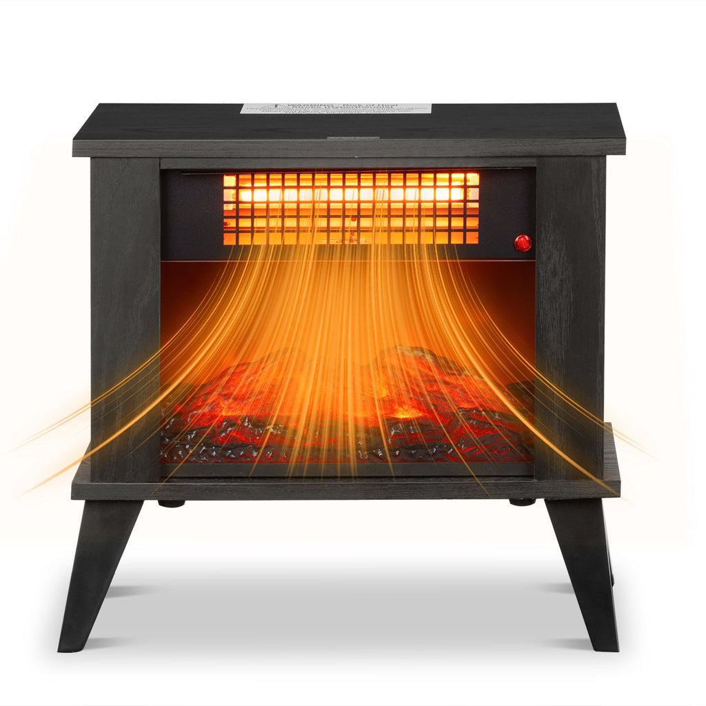 15" Electric Fireplace Heater, Freestanding Wooden Fireplace Stove with 3D Realistic Flame, Overheat Protection, 1000W Portable Electric Heater for Indoor Bedroom Office Home, Black