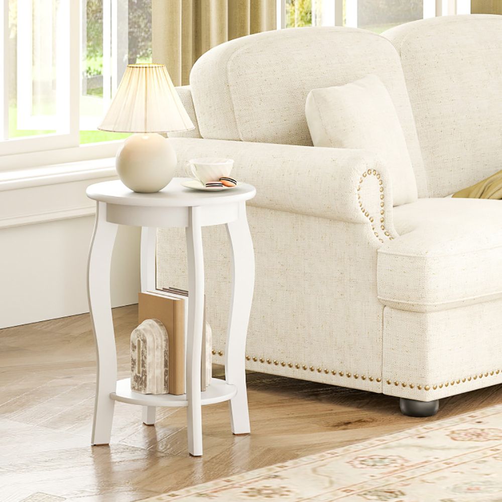 15 Inch 2-Tier Round End Table with Storage Shelf