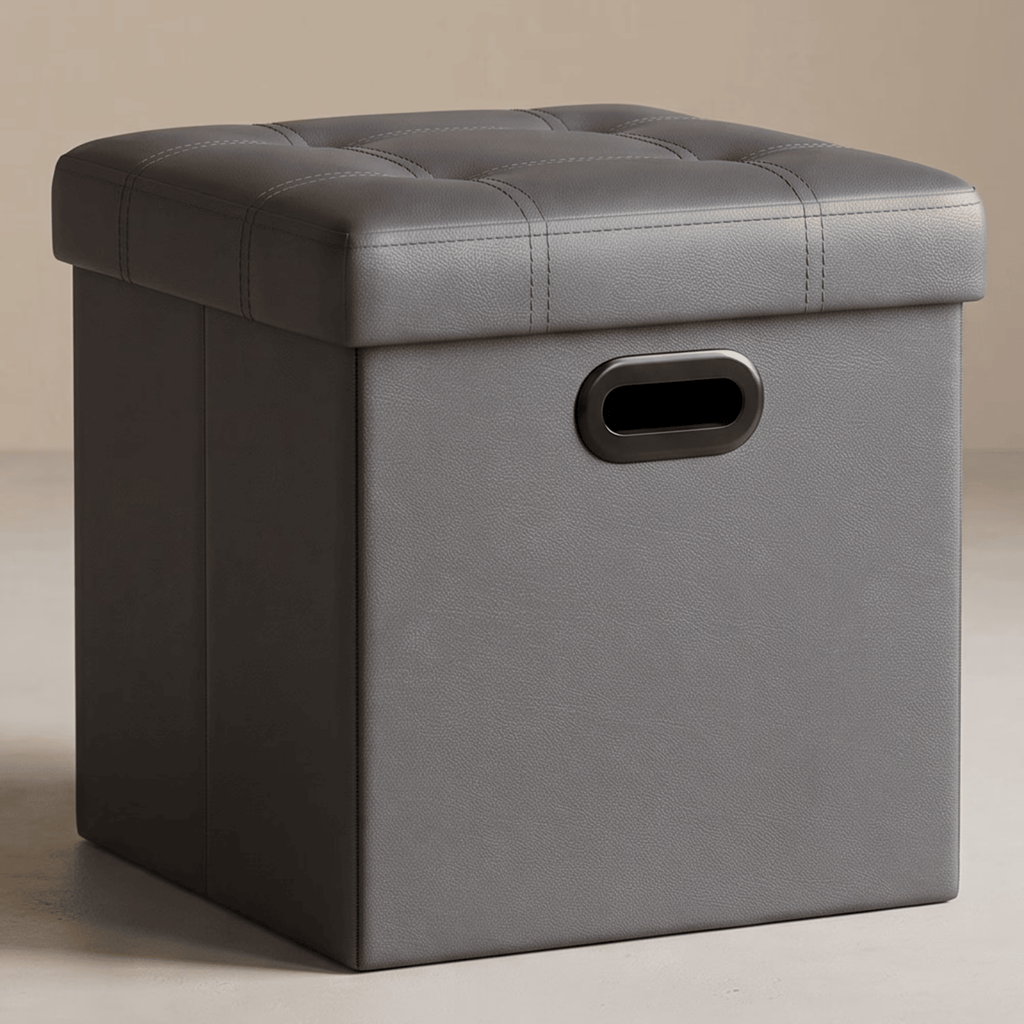 15-InchStorageOttoman, Dark Gray Synthetic Leather
