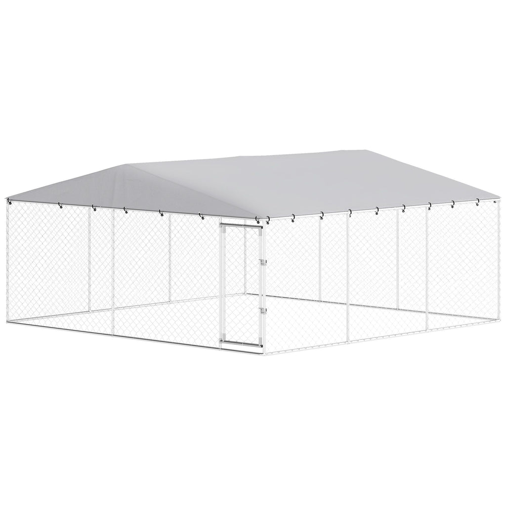 15' x 15' x 7' Dog Kennel Outdoor for Small Medium Large Dogs with Waterproof Roof, Silver