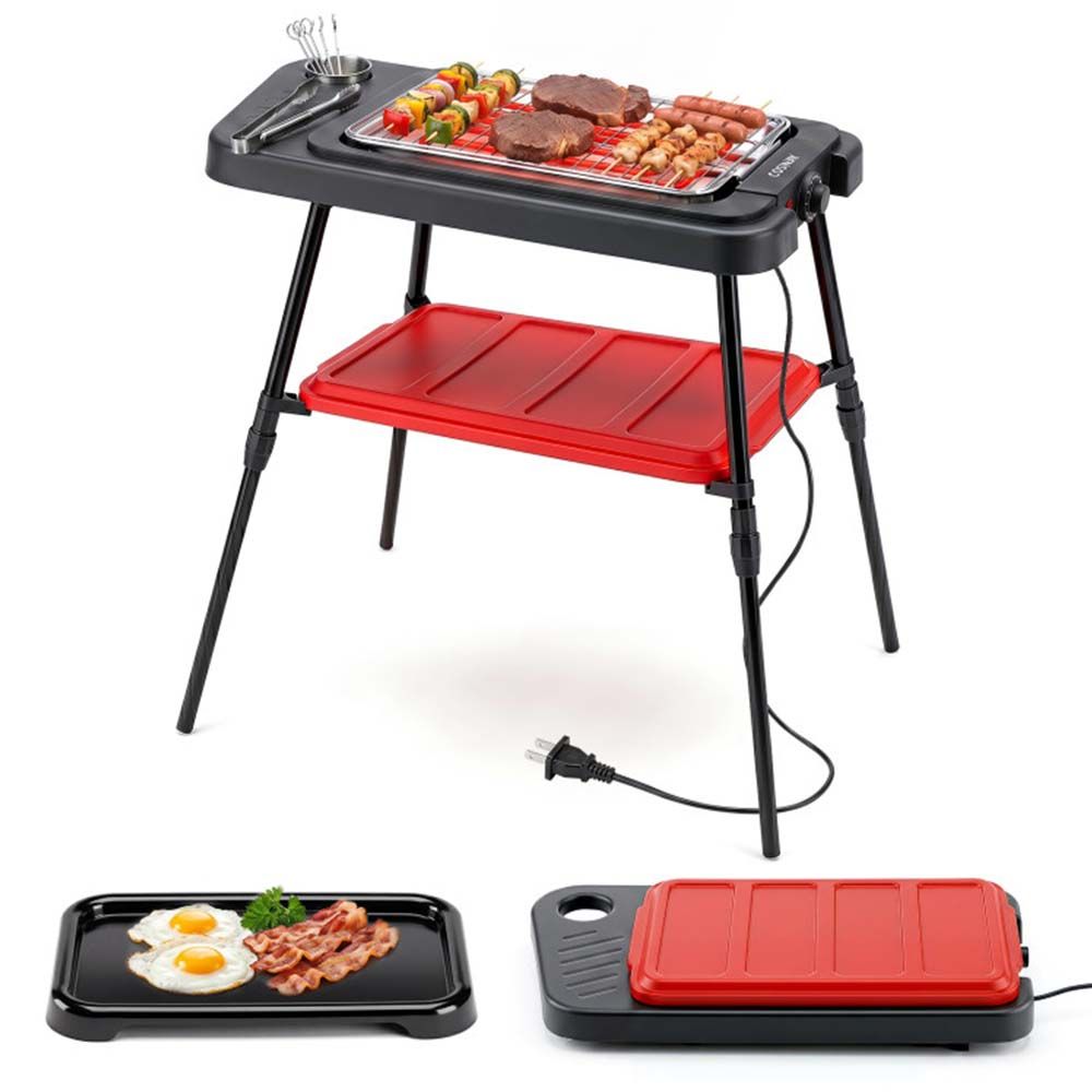 1500W 2-in-1 Electric Grill with Detachable Stand and Dual Plates for Balcony
