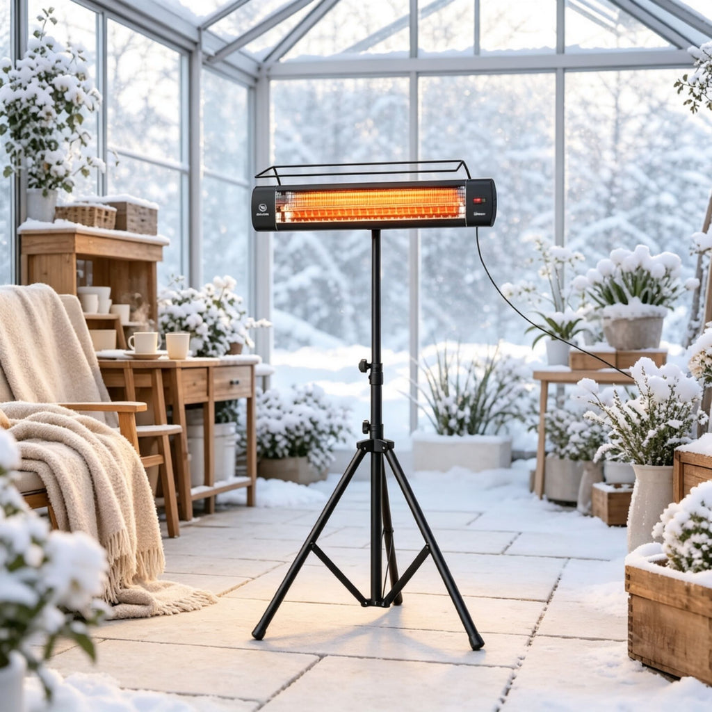 1500W Electric Standing Patio Heater IP65 Waterproof Outdoor Infrared Heater with Tripod 3 Heat Settings 24H Timer Black