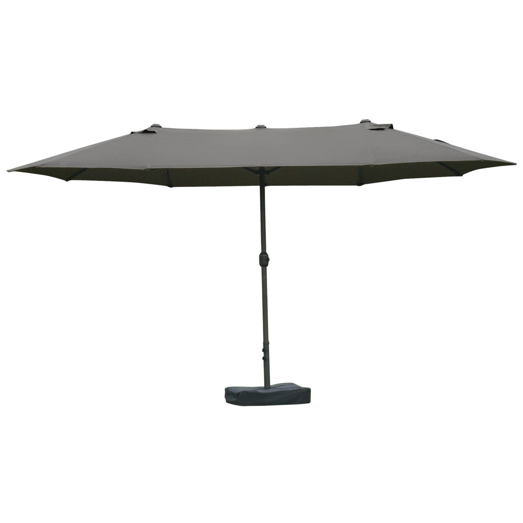 15ft Dark Gray Rectangular Market Umbrella Double-Sided Sun Shield Easy Crank with Base for Deck Pool