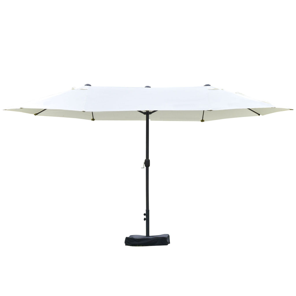 15ft Patio Umbrella with Base, Rectangular, Double-Canopy, UV-Blocking, Easy Crank, Beige