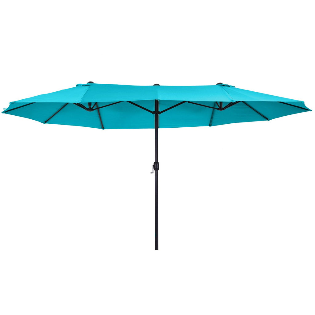 15ft Patio Umbrella with Base, Rectangular, Double-Canopy, UV-Blocking, Easy Crank, Blue