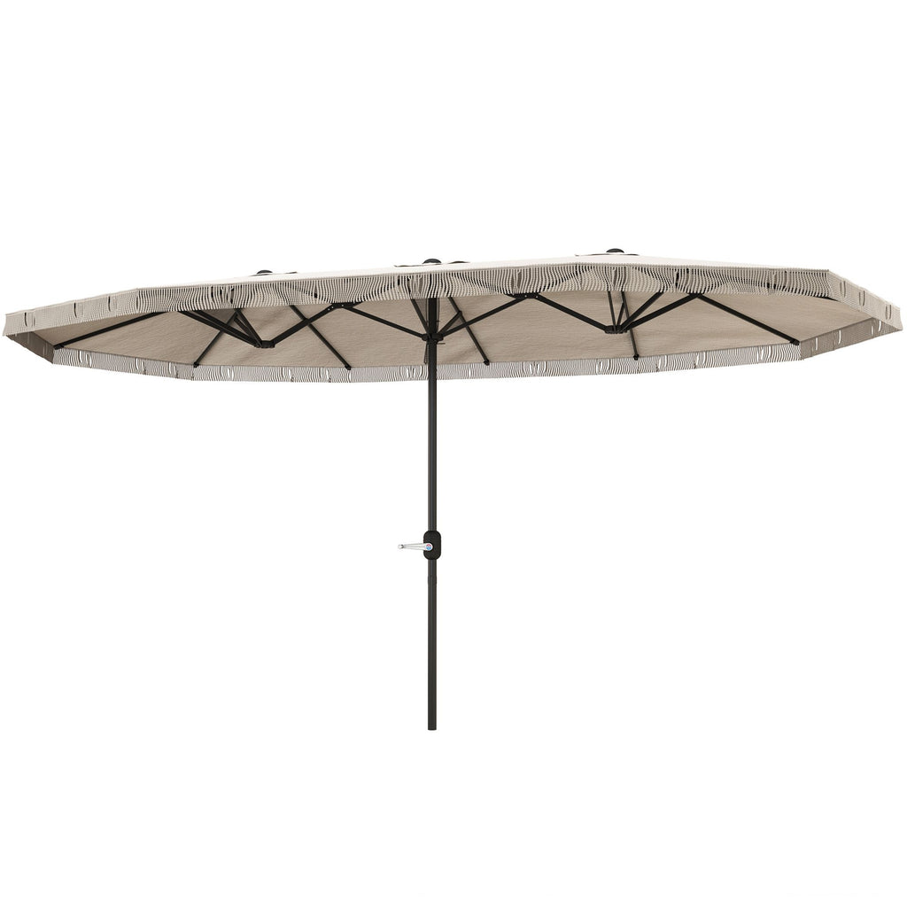 15ft Rectangle Patio Umbrella UPF30+ Extra Large Outdoor Umbrella with Fringe and Crank Handle, Cream White