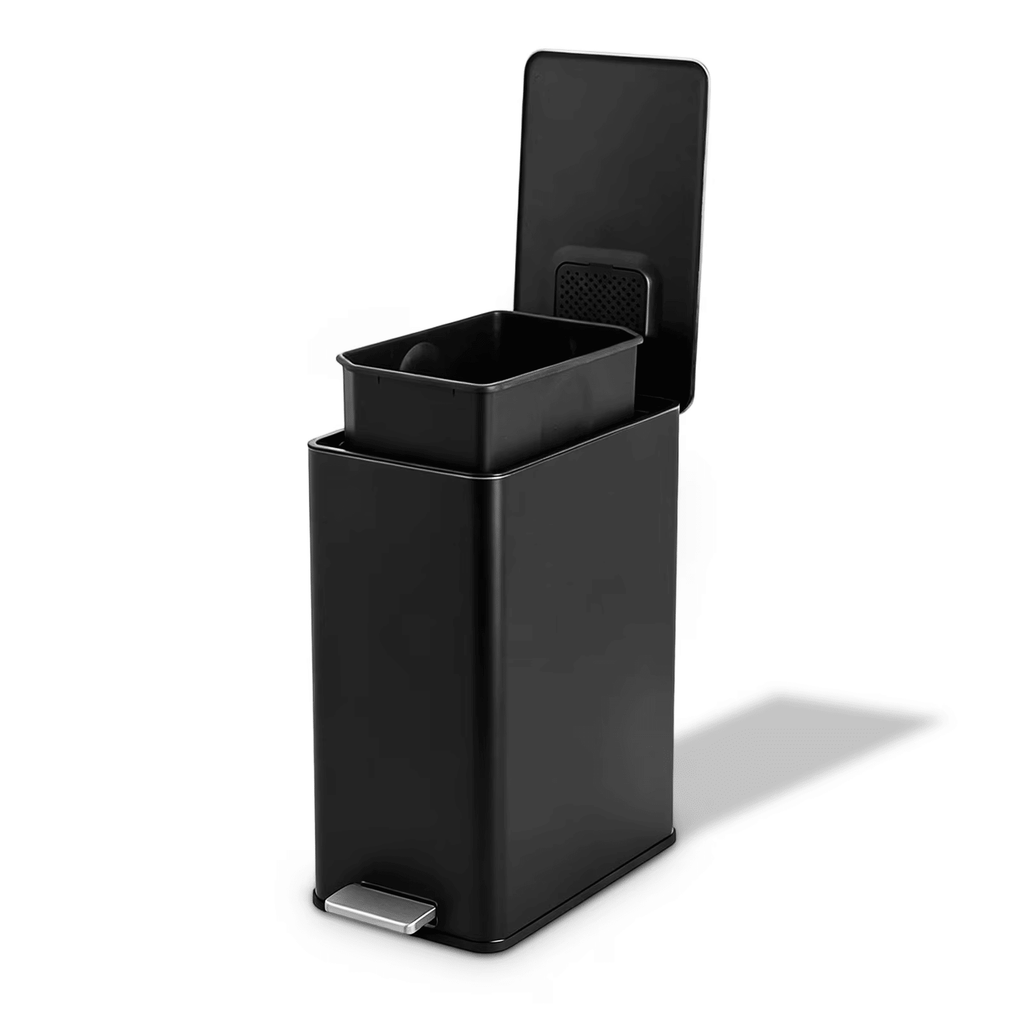 15L/4 Gallon Rectangular Step Trash Can Stainless Steel Garbage Can with Removable Inner BucketForKitchenBathroom Office Black