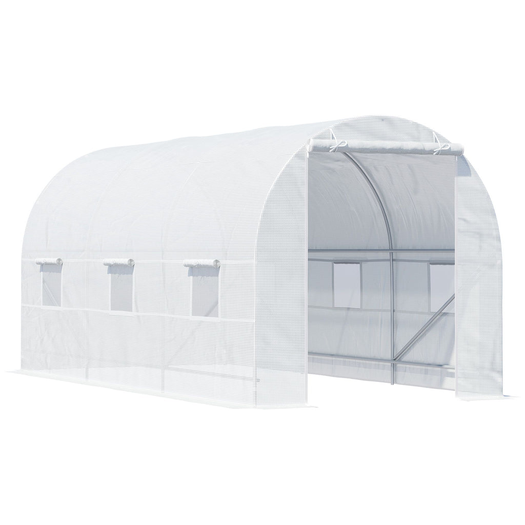 15x7x7 High Tunnel Greenhouse, with 6 Roll-up Windows & Roll Up Door, 140 GSM PE Cover, Steel Frame, for Planting, Garden, White