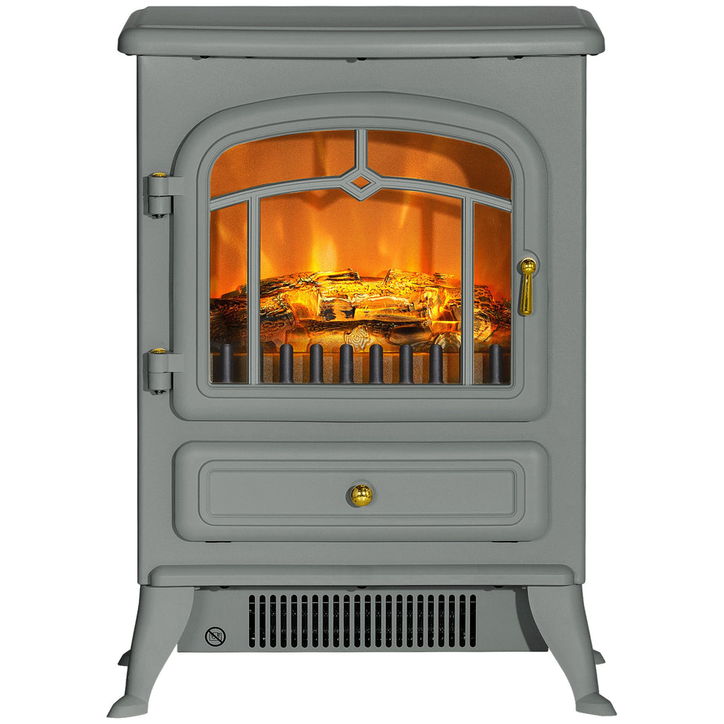 16" Electric Freestanding Fireplace, 750W/1500W Indoor Fireplace Stove Heater with 3D Flame Effect for Home, Gray