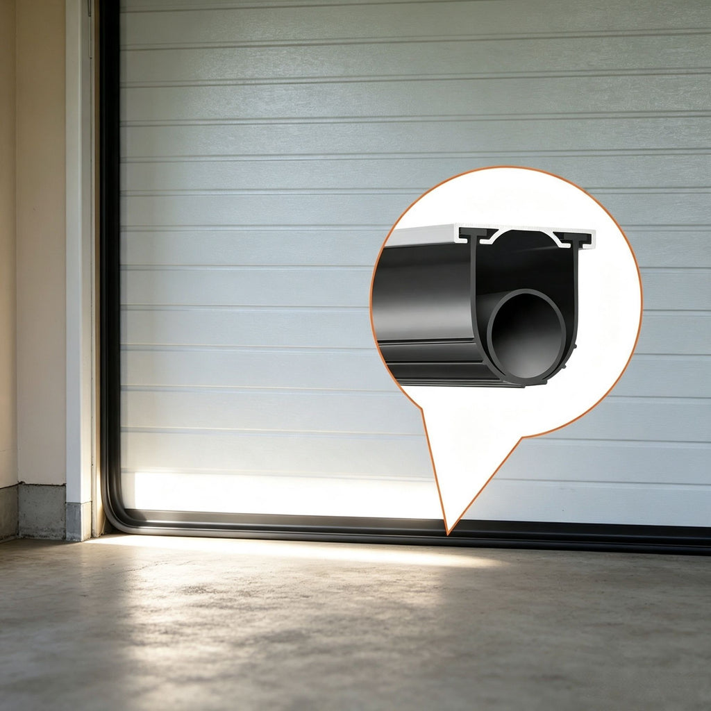 16 Ft Garage Door Bottom Seal (5/16" T-ends, 3-3/4" Width), U+O Ring Weather Stripping with Pre-drilled Aluminum Track Kit
