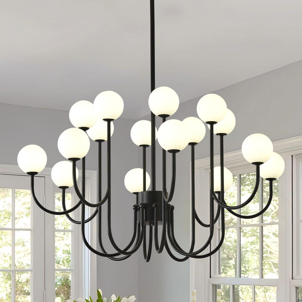 16-Light Glass Globe Sputnik Chandelier, 36.6' Mid-Century Modern Chandeliers Black Sputnik Light Fixtures for Living Room Bedroom Dining Room