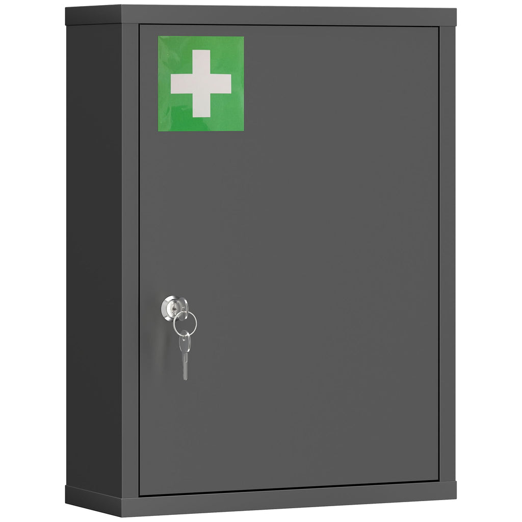 16" x 21" Lockable Medicine Cabinet, 3 Tier Steel Medical Wall Box with 2 Keys and Shelves for Bathroom, Black