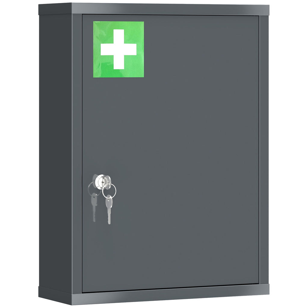 16" x 21" Lockable Medicine Cabinet, 3 Tier Steel Medical Wall Box with 2 Keys and Shelves for Bathroom, Gray