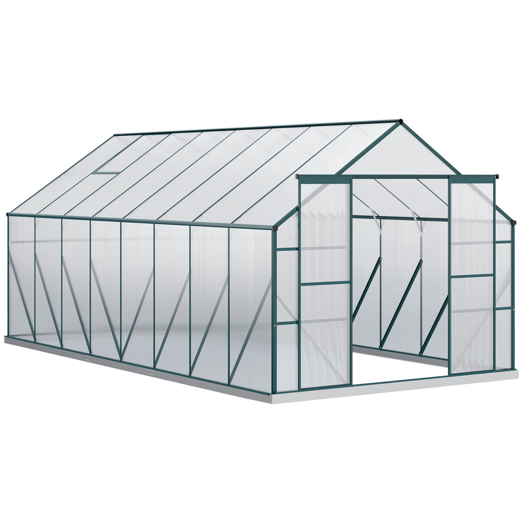 16' x 8' Aluminum Greenhouse, Walk-in Garden Greenhouse Kit with Adjustable Roof Vent, Rain Gutter and Sliding Door for Winter, Clear