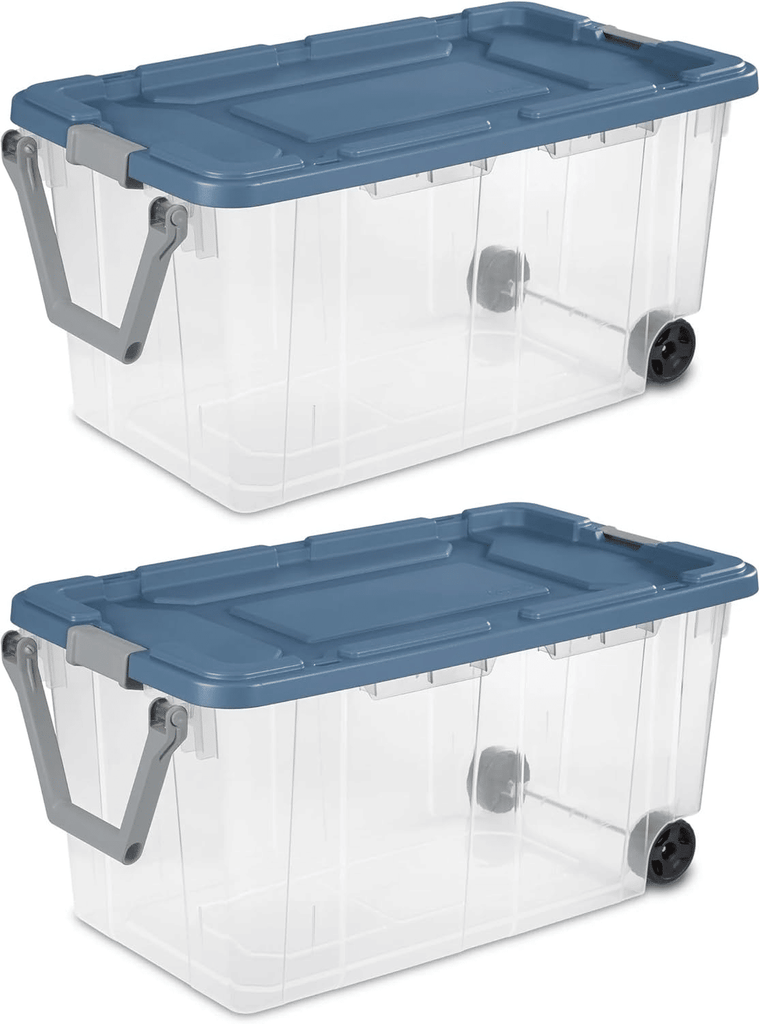 160 Quart Durable Clear Storage Container with Latching Lid and Pull Handle, Blue, 2 Pack (Shipment from Walmart)