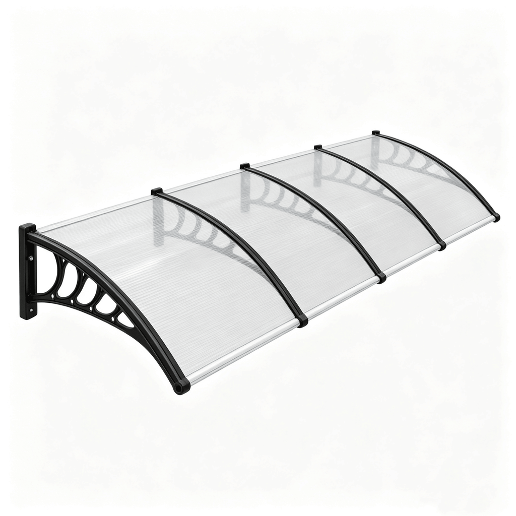 160"x40" Clear Panel Awning, One-Piece Polycarbonate Sun Panel with Black PP Bracket & Aluminum Bars