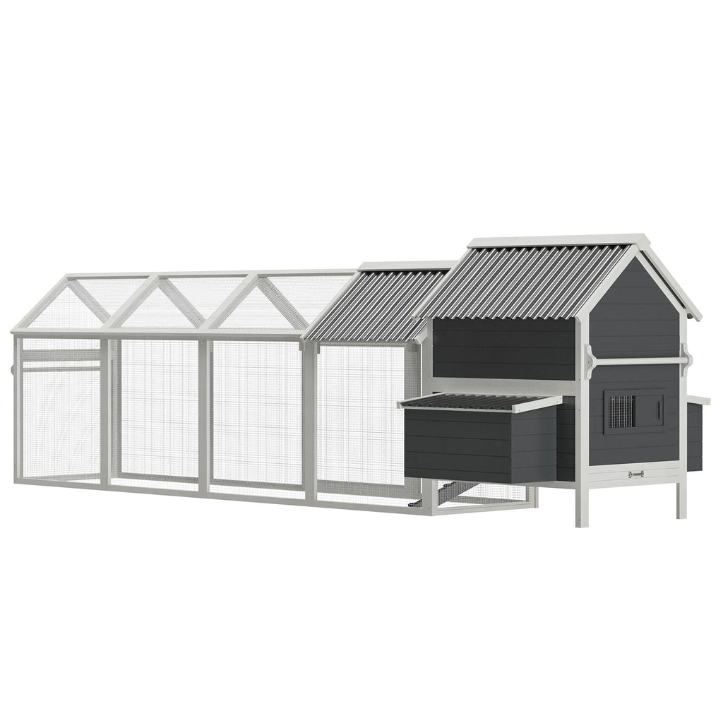 162" Extra Large Chicken Coop with Handle, Wooden Hen House with PVC Roof, Quail Hutch with 2 Nesting Boxes & Slide-out Tray, Dark Gray