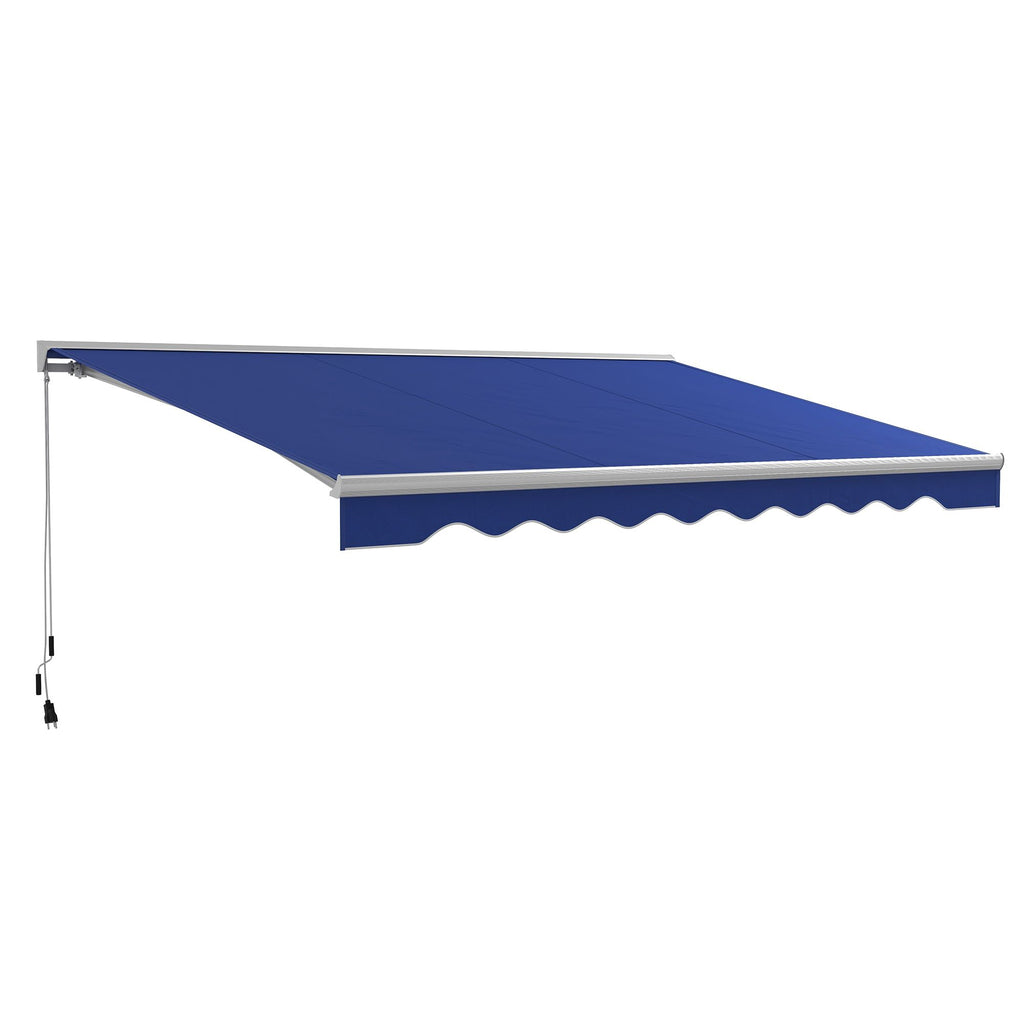 16.5' x 10' Electric Awning, Retractable Awning with LED Lights and Remote Controller for Door and Window, Blue