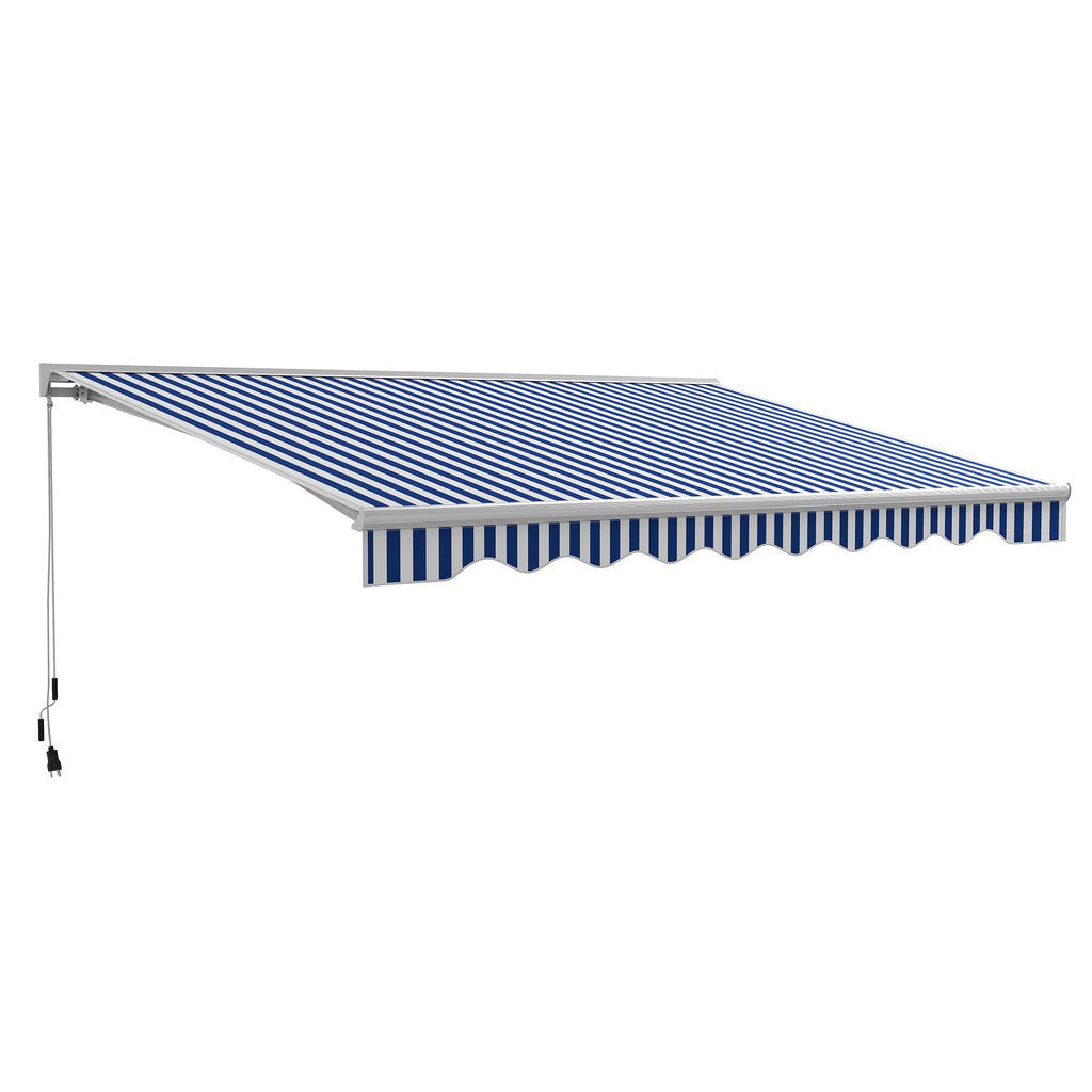 16.5' x 10' Electric Awning, Retractable Awning with LED Lights and Remote Controller for Door and Window, Blue/White