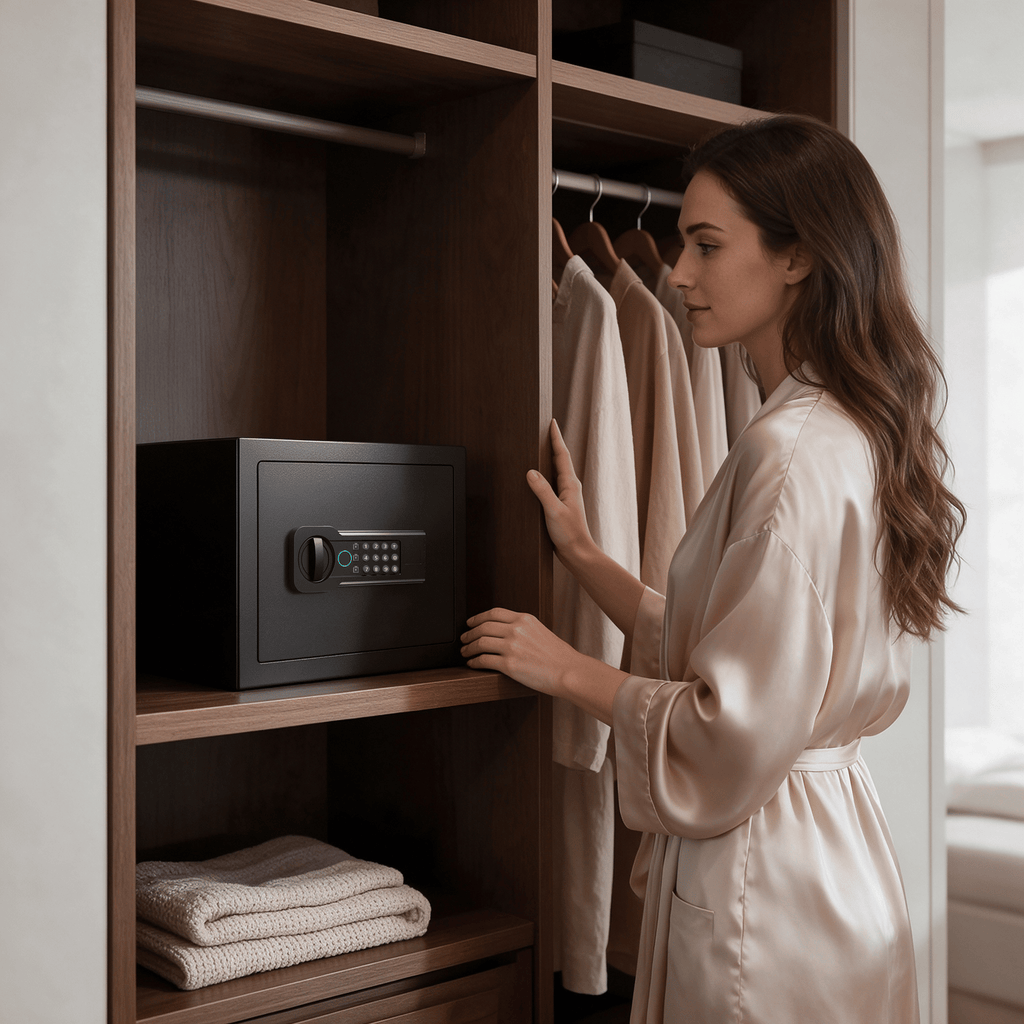 1.7 Cubic Foot Hidden Home Safe with Fingerprint & Digital Keypad Lock, Black, No Assembly Required