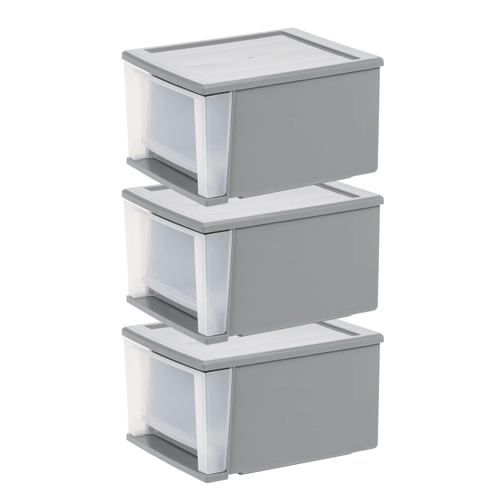 17 Qt Medium Plastic Drawers, Under BedStorageBins, Stackable, Modular 3Pk
