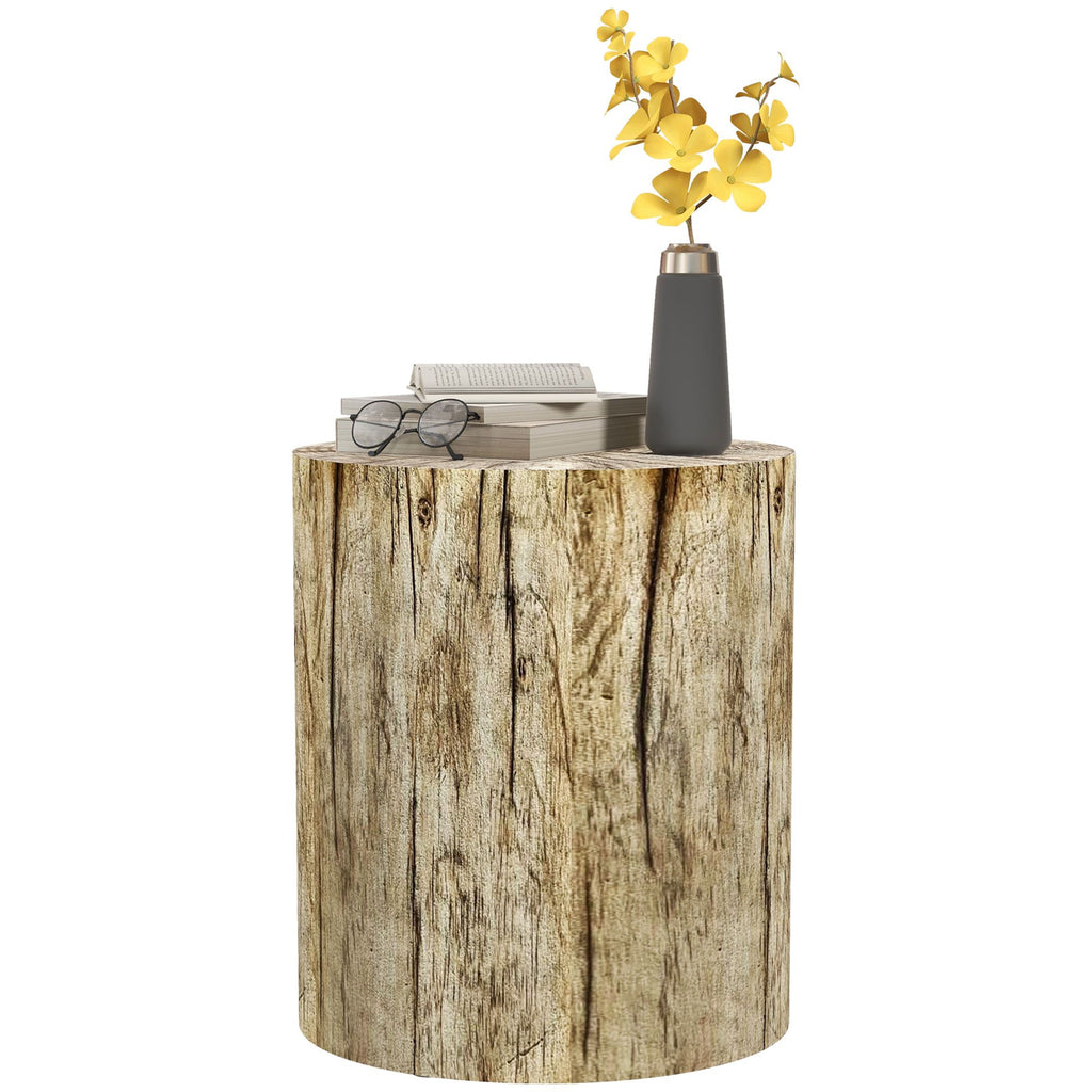 17" Tall Tree Stump End Table, Concrete Sofa Side Table for Indoor and Outdoor Use, Garden Stool, Natural