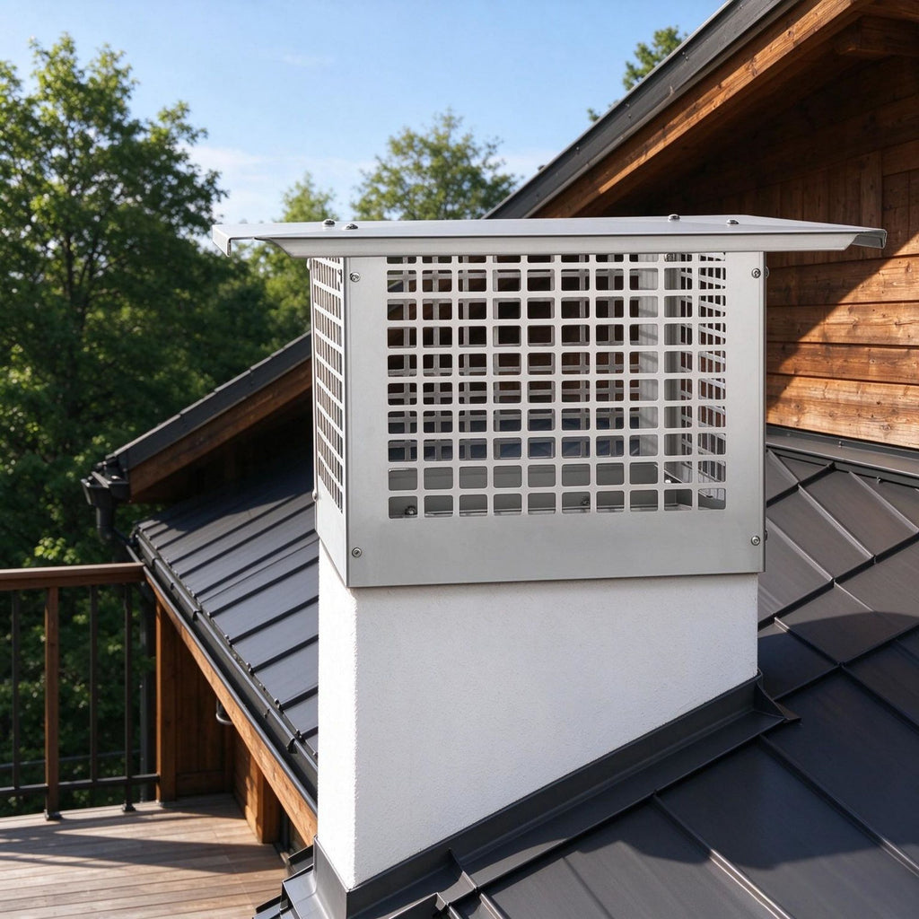 17 x 17 Inch Chimney Cap, Secure Mesh Fireplace Cover for Clay Flue & Shingles, Stable & Easy to Install, Silver