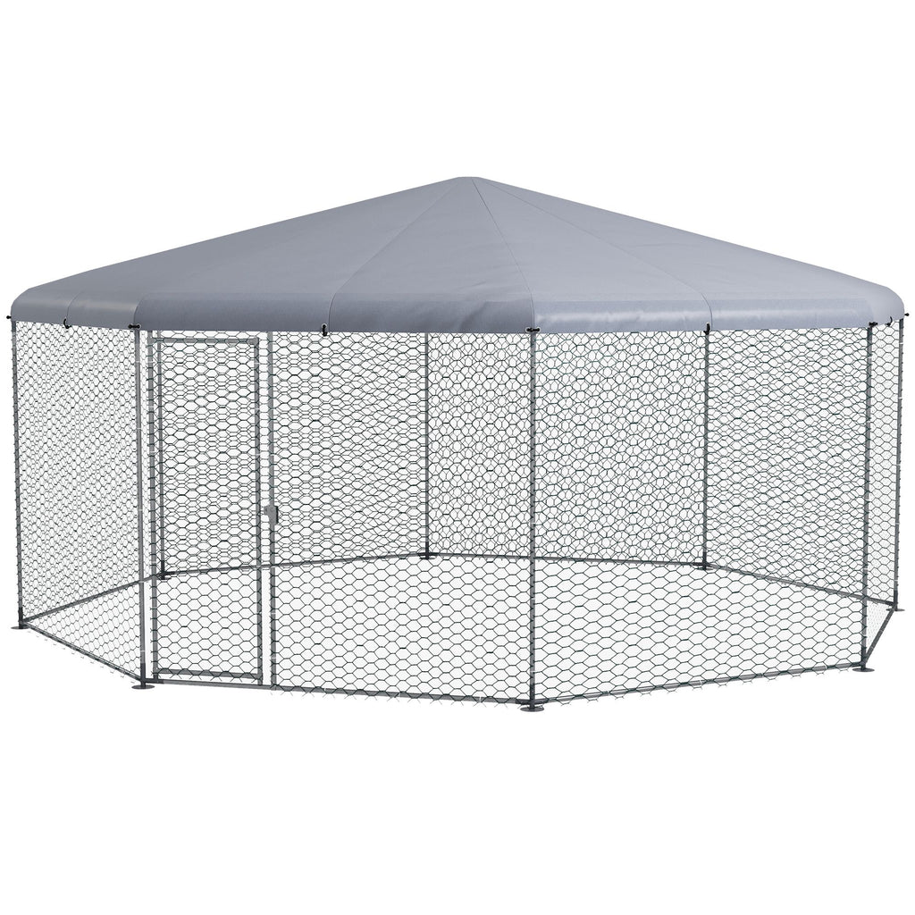 17.1 ft x 15.7 ft Large Outdoor Silver Chicken Run with Cover for 19-25 Chickens Walk-In Hen House