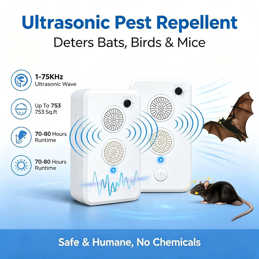 175KHz Ultrasonic Electronic Unit, Rechargeable 950mAh Battery Powered Device with Dual Speakers, 6Level Settings for Home, Garage, Shed and Campsite