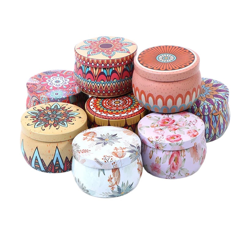 Ethnic Style Metal Tin Box Scented Candle With Candle Jar Retro Tin Box Dried Flower Scented Candle Home Decoration Wedding Gift