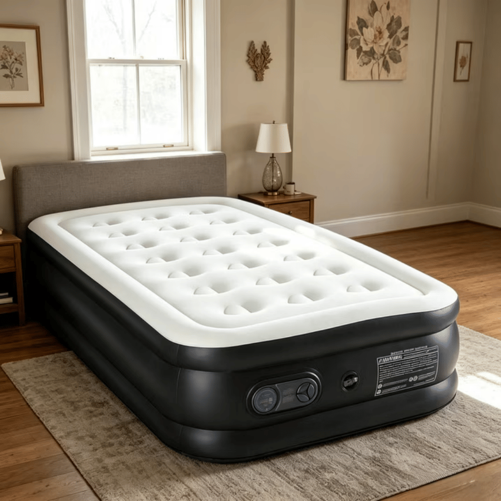 18" TwinAirMattress with Built in Pump Quick Inflate Deflate AirbedforHomeCamping, Black
