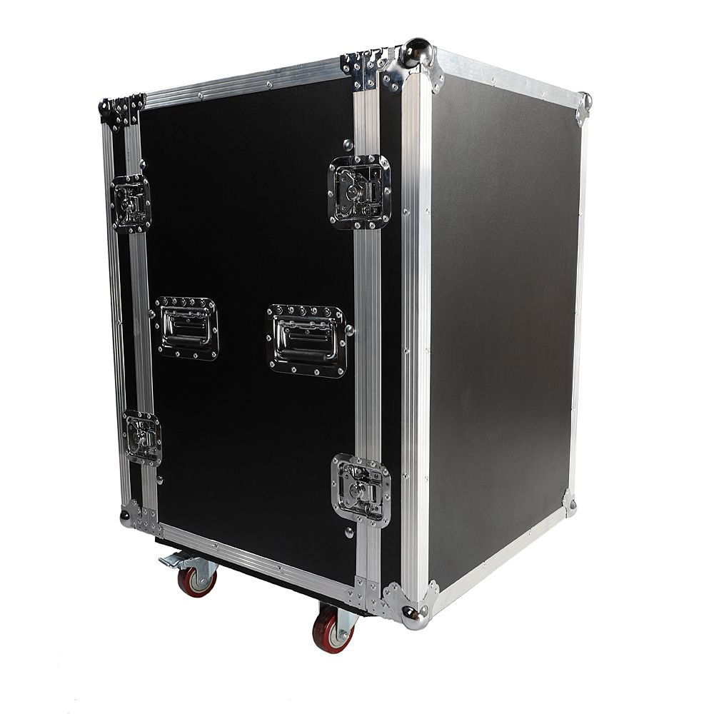 19" 16U Double Layer Double Door DJ Equipment Cabinet Black & Silver
