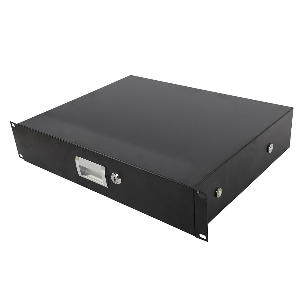 19" 2U Steel Plate DJ Drawer Equipment Cabinet with Keys Black