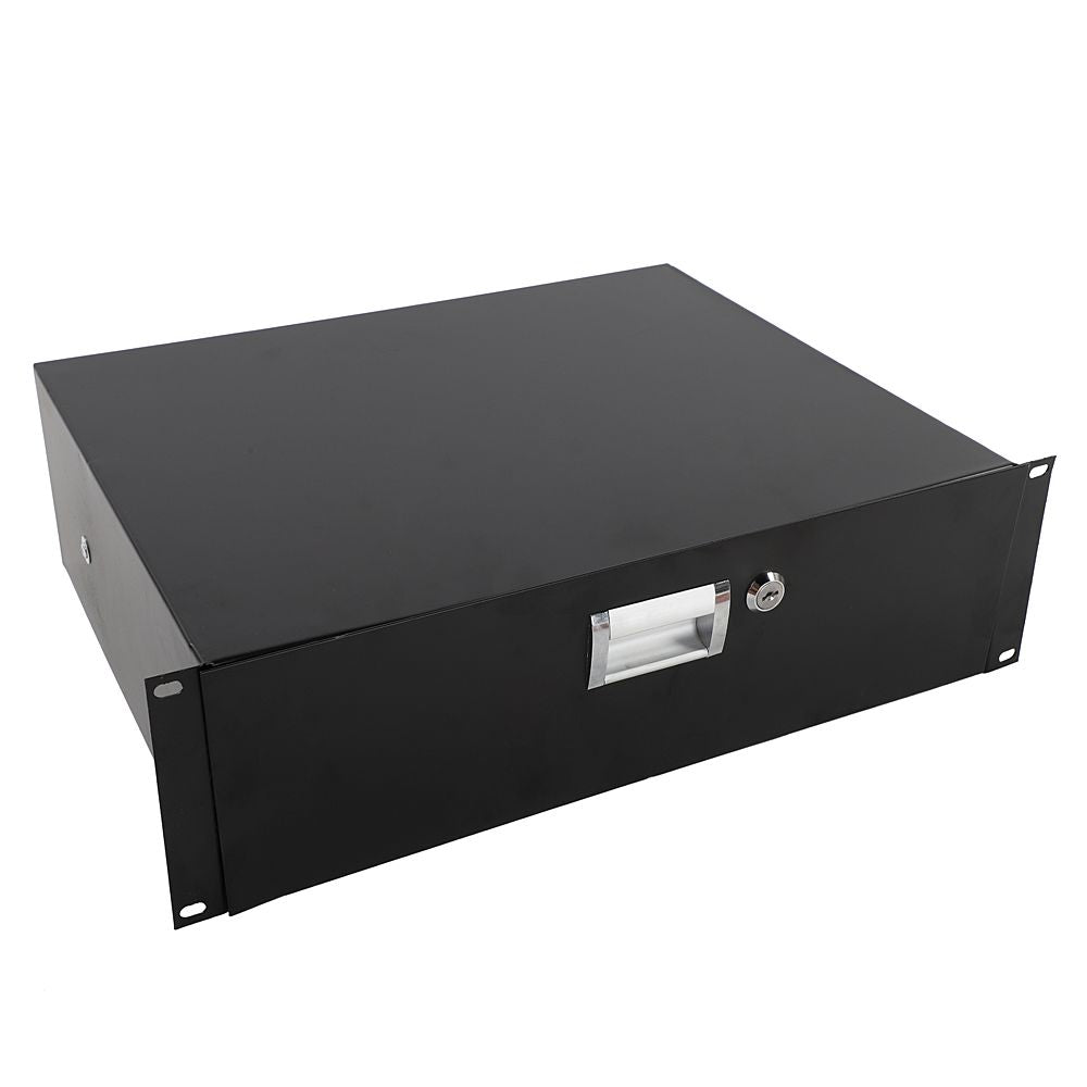 19" 3U Steel Plate DJ Drawer Equipment Cabinet with Keys Black