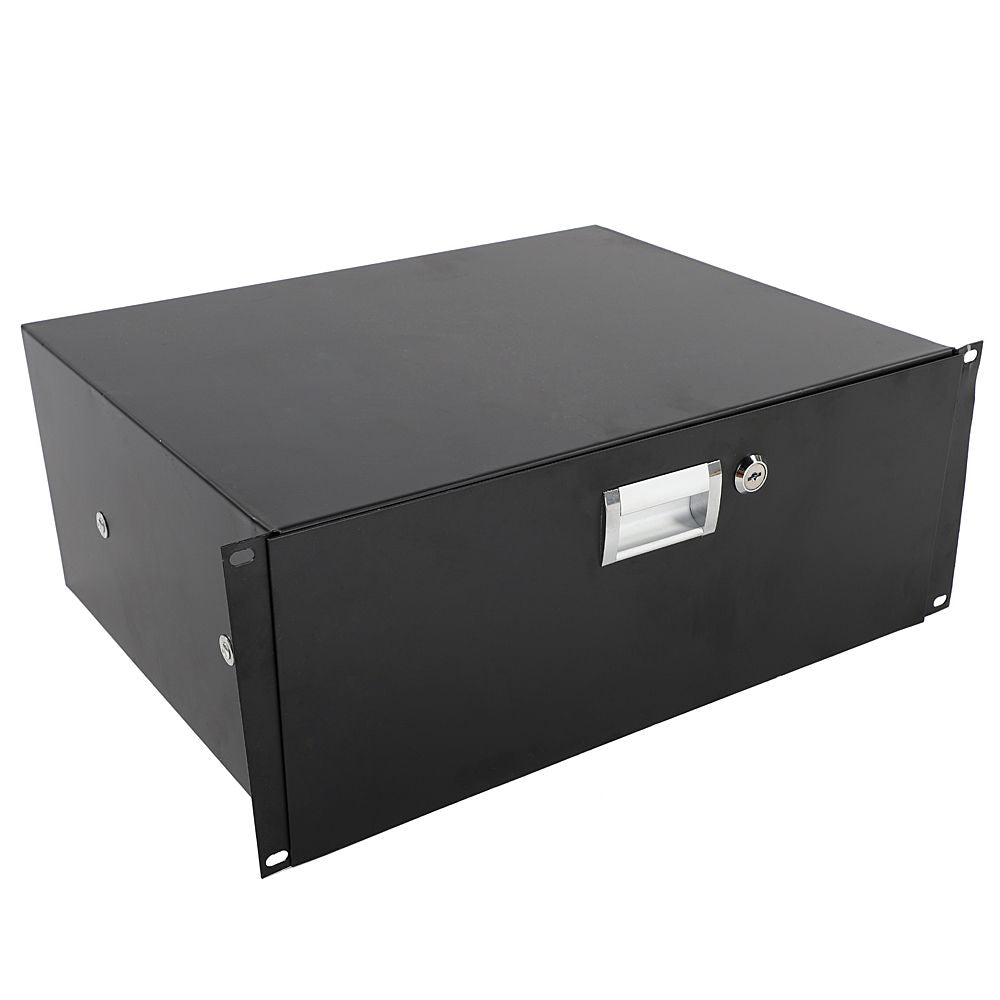 19" 4U Steel Plate DJ Drawer Equipment Cabinet with Keys Black