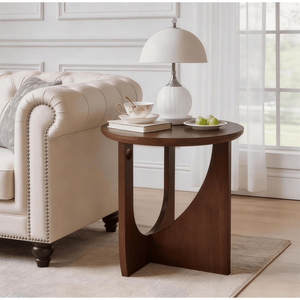 19.68" Round EndTable, Rubberwood Accent SideTableforLiving Room, Walnut