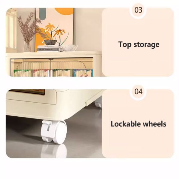 19.69" Side Wide Folding Storage Cabinet ,5 Tiers,19.69"×11.81"×50.00",Collapsible Storage Bins with Magnetic Door, Plastic Storage Cabinet with Wheels, Closet organizers and Storage Containers