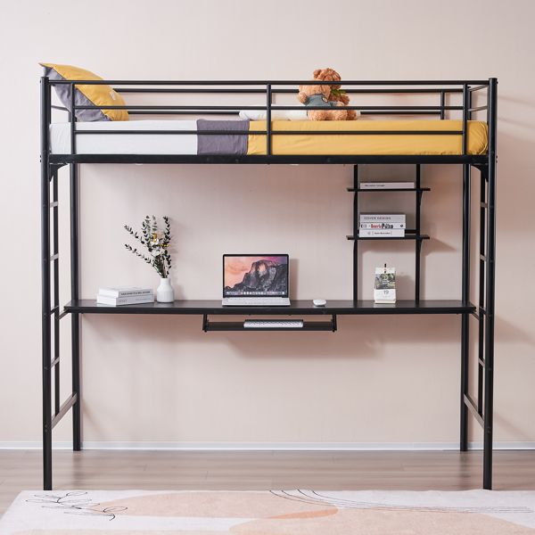 198*143*182cm With Table Shelf Elevated Bed Iron Bed Black