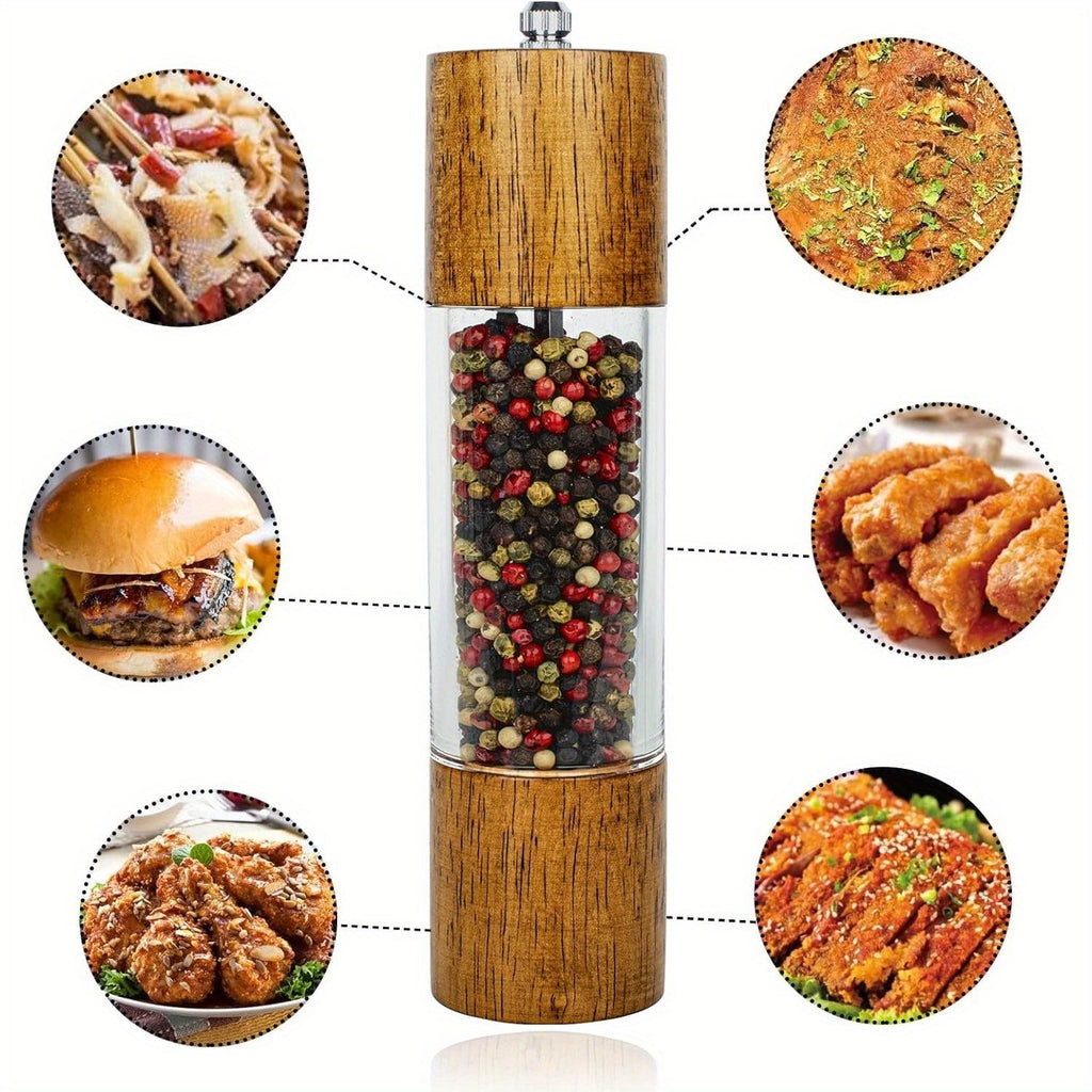 1Pack Wood Pepper Grinder, 8 Inch Salt Mill Pepper Grinder, Pepper Mill, Salt Shakers with Adjustable Ceramic Rotor - 1 Pack Oak Wood Updated Acrylic Pepper Grinder for Your Kitchen